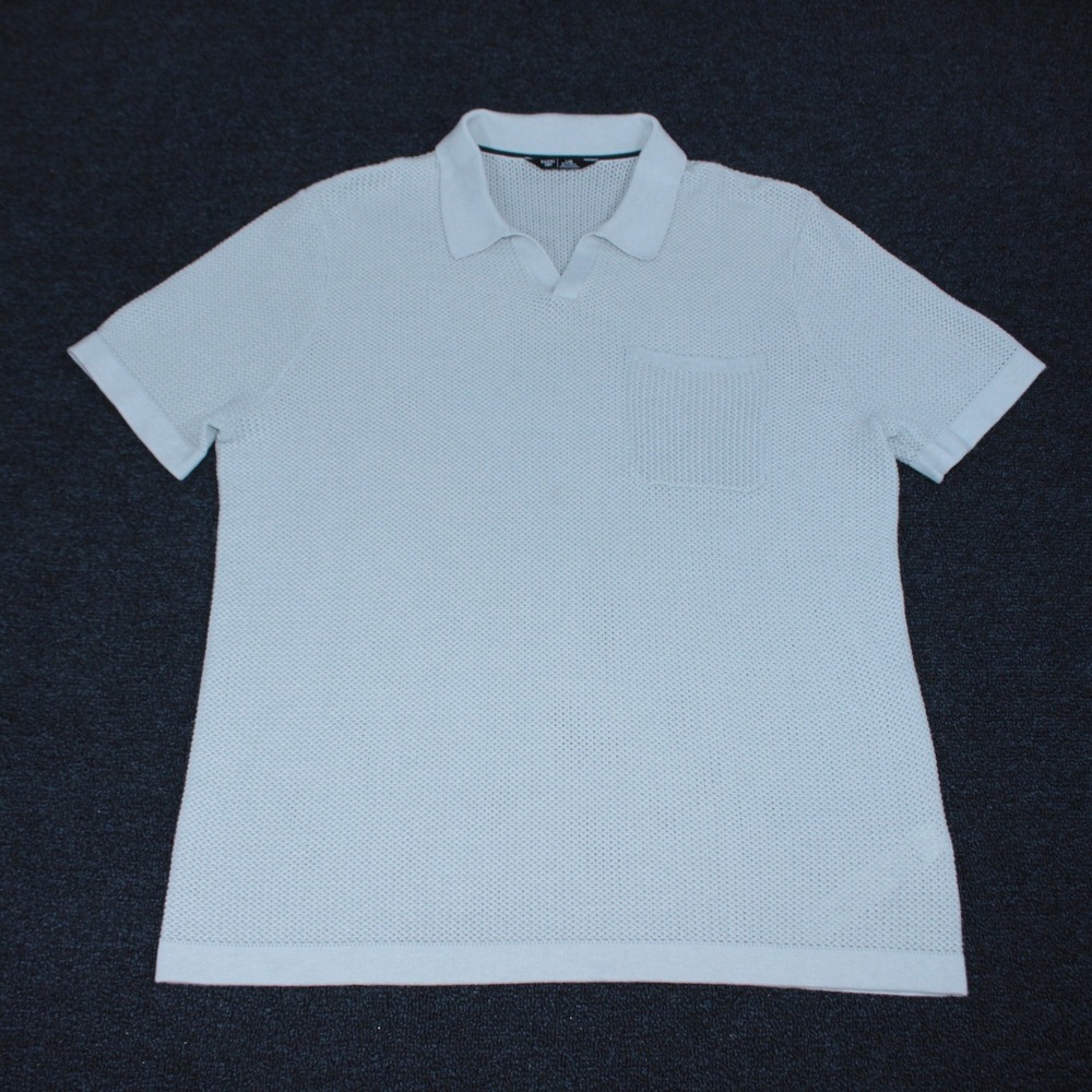 Rhone Coastal Johnny Collar Polo Mens Large Light Blue Knit Short Sleeve